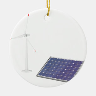 Wind turbine and solar panel ceramic tree decoration
