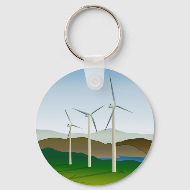 Wind Turbine by Lake Key Ring (Front)