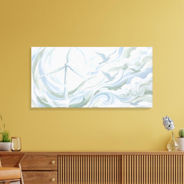 Wind Turbine Dissolving into Clouds, Environmental Canvas Print (Insitu(LivingRoom))