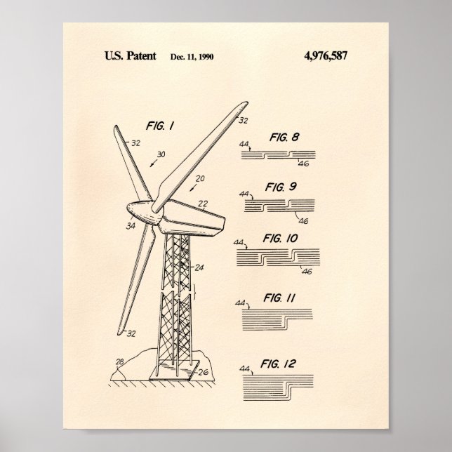 Wind Turbine Rotor 1990 Patent Art Old Peper Poster (Front)