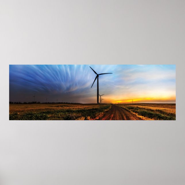 Wind Turbine Sunset Poster (Front)