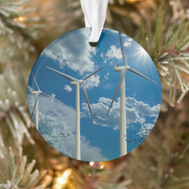 Wind Turbines Blue Sky Clouds Ornament (Tree)
