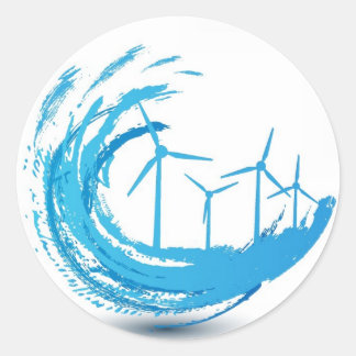 Wind Turbines Blue Swirl Classic Round Sticker