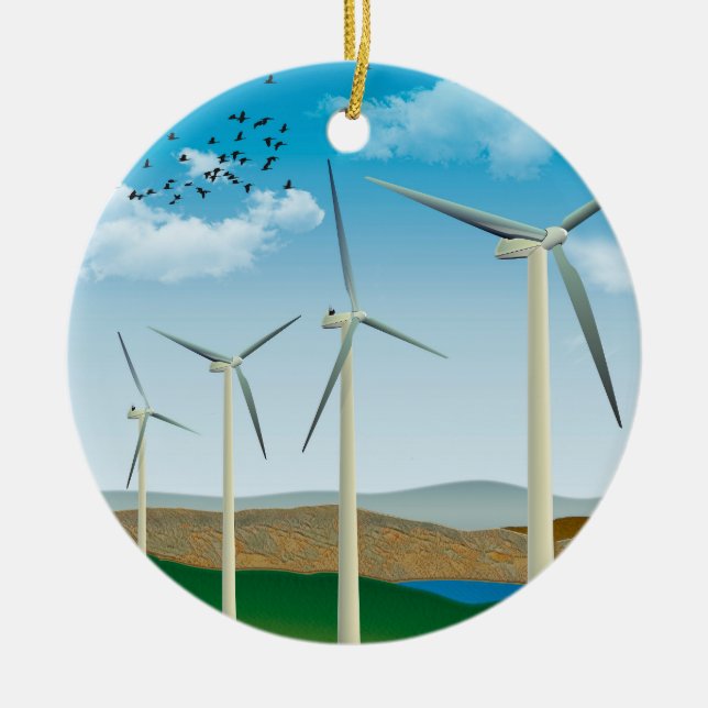 Wind Turbines Ceramic Tree Decoration (Front)