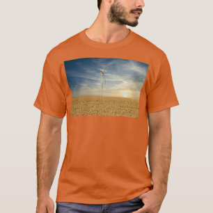 wind turbines in the wheat field sunset landscapes T-Shirt