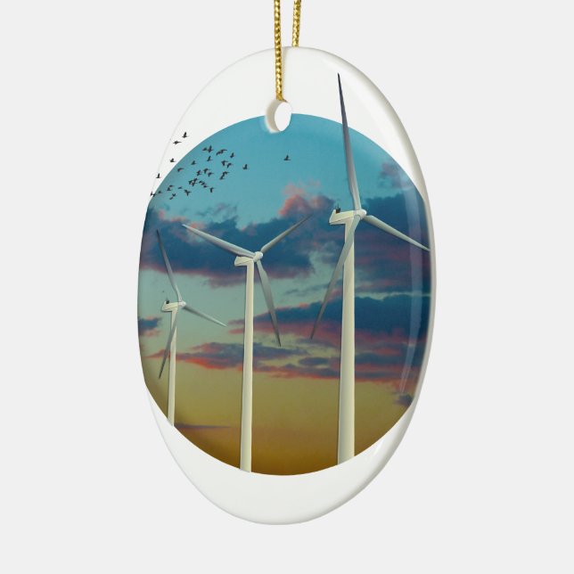 Wind Turbines Painted Sky Ceramic Tree Decoration (Left)