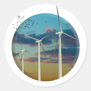 Wind Turbines Painted Sky Classic Round Sticker