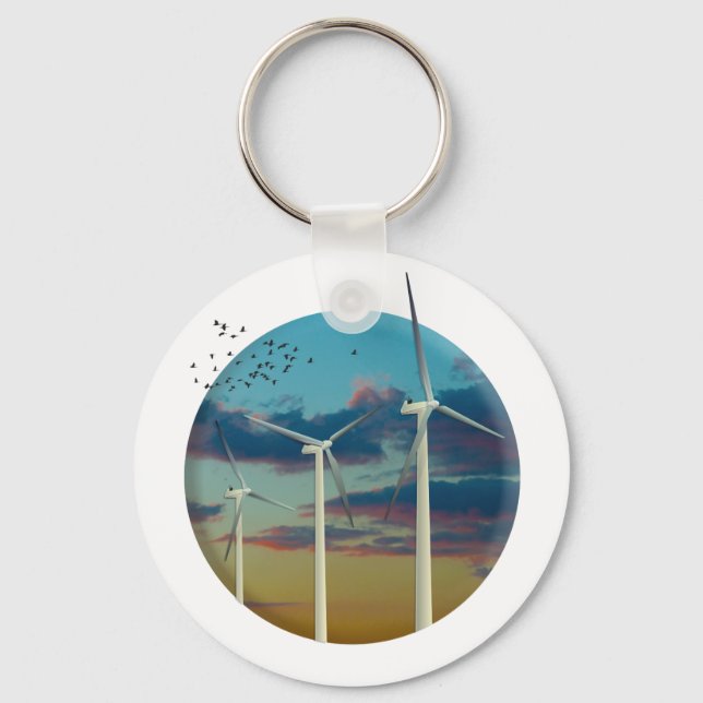 Wind Turbines Painted Sky Key Ring (Front)