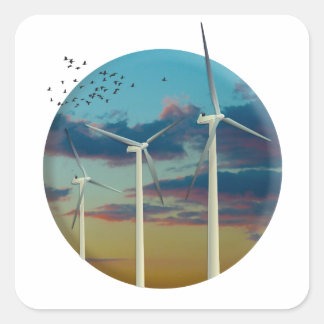 Wind Turbines Painted Sky Square Sticker
