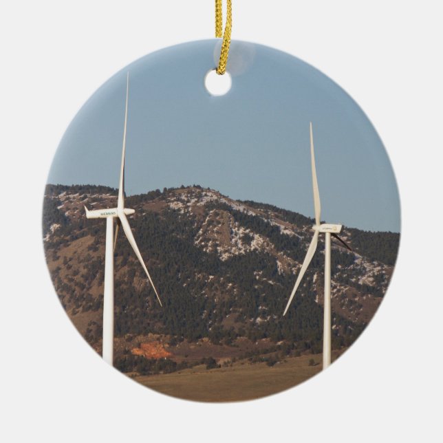 Wind Turbines With A Full Moon Portrait Ceramic Tree Decoration (Front)