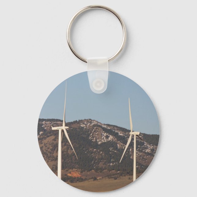 Wind Turbines With A Full Moon Portrait Key Ring (Front)