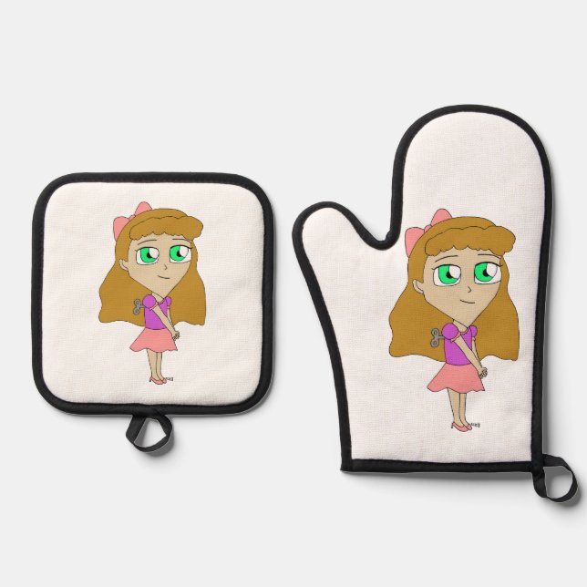 wind up chibi oven mitt & pot holder set (Front)