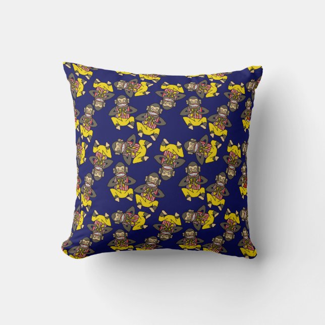 Wind up cymbal, clapping monkey pattern cushion (Front)