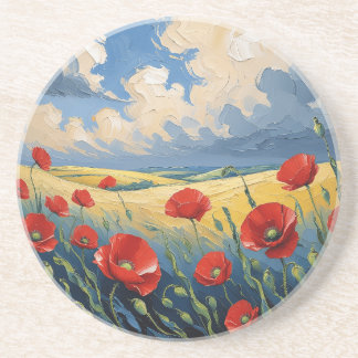 Wind whisper in poppies coaster
