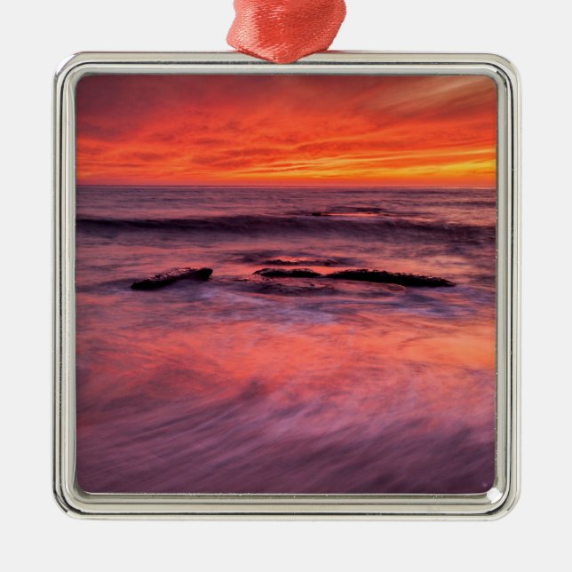 Windansea Beach Red Sunset Metal Tree Decoration (Front)