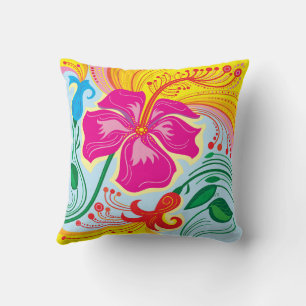 Windblown Tropical Flowers Cushion