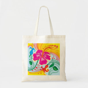 Windblown Tropical Flowers Tote Bag