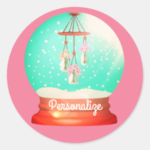 Windchime snow globe cute floral winter pink classic round sticker