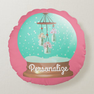 Windchime snow globe cute floral winter round cushion