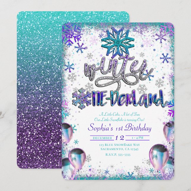 Winder One-derland Wonderland 1st Birthday Party Invitation (Front/Back)