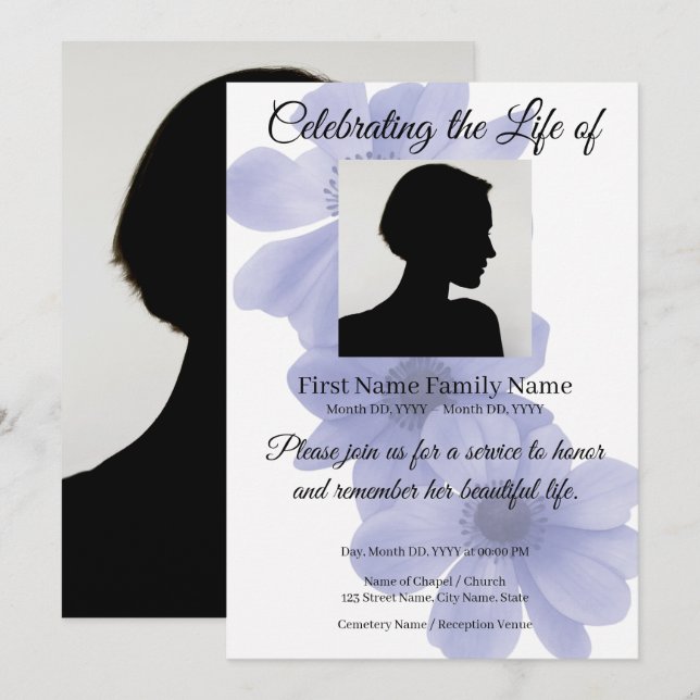 Windflower flower memorial invitation (Front/Back)