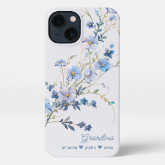 Windflower Grandma Grandkids' Names Blue iPhone 13 Case