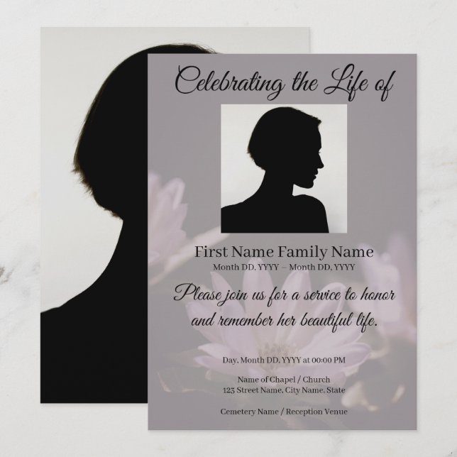 Windflower memorial invitation (Front/Back)