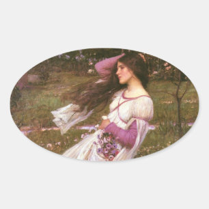Windflowers by John William Waterhouse Oval Sticker