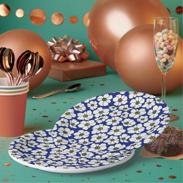 Windflowers On Cobal Blue  Paper Plate (Multi)