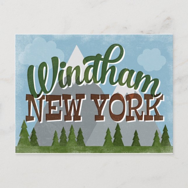 Windham New York Fun Retro Snowy Mountains Postcard (Front)