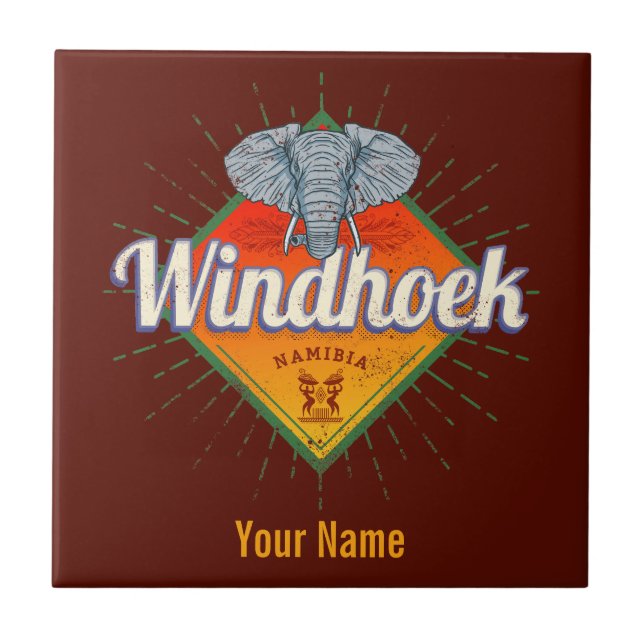 Windhoek Namibia Retro Elephant Vintage Africa Tile (Front)