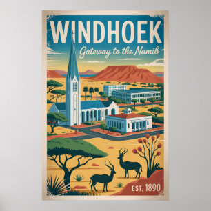 Windhoek Namibia Retro Travel Poster Art