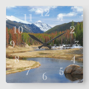Winding Colorado River With Mountains and Pines Square Wall Clock