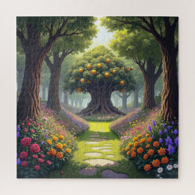 Winding Path through Flower Meadow to Orange Tree Jigsaw Puzzle (Vertical)