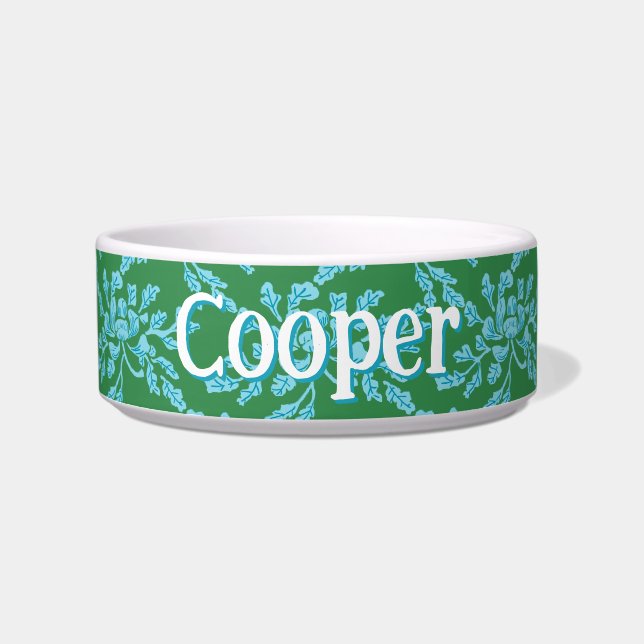 Winding Peony Woodcut in Green and Aqua Bowl (Front)