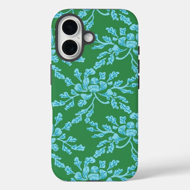 Winding Peony Woodcut in Green and Aqua Case-Mate iPhone Case (Back)