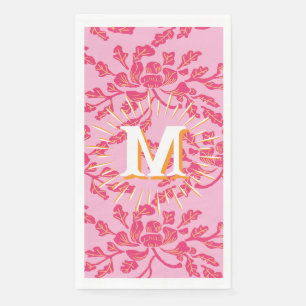 Winding Peony Woodcut Pink + Orange Personalised Napkin