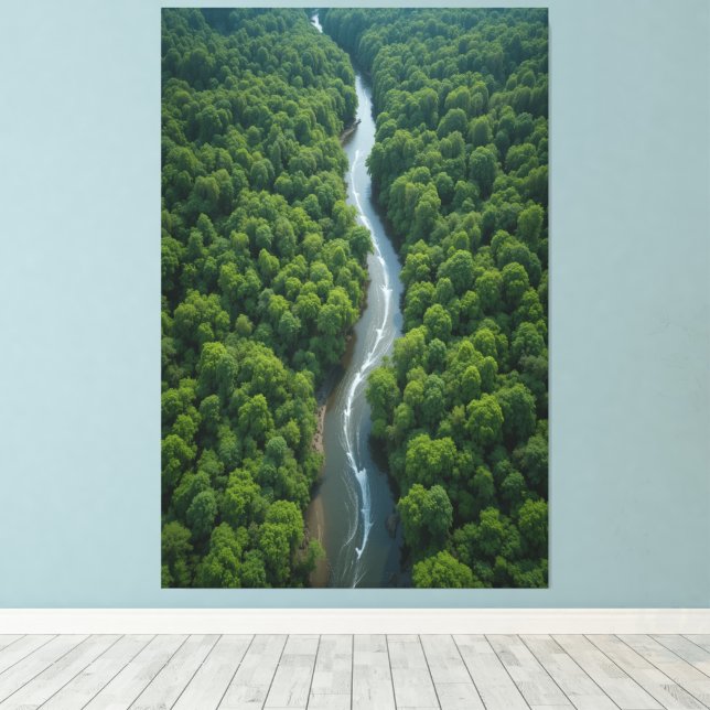 Winding River Through Lush Jungle Canvas Print (Insitu(Wood Floor))
