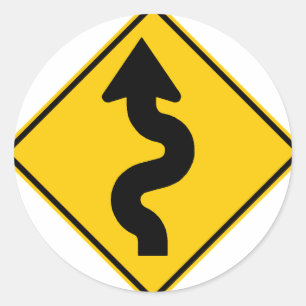 Winding Road Ahead Highway Sign Classic Round Sticker