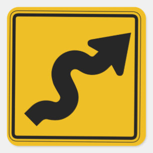 Winding Road Left, Traffic Warning Sign, USA Square Sticker