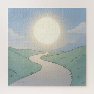 Winding Road Sunset Minimalist Landscape Art Jigsaw Puzzle