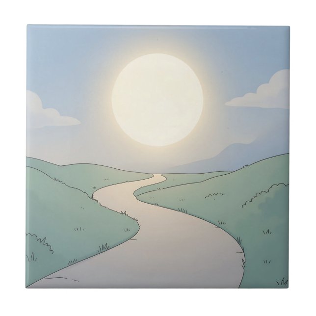 Winding Road Sunset Minimalist Landscape Art Tile (Front)