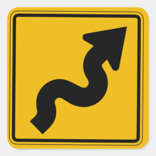 Winding Road, Traffic Warning Sign, USA Square Sticker