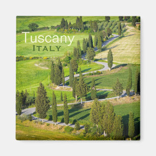 Winding road with cypresses, Tuscany text magnet