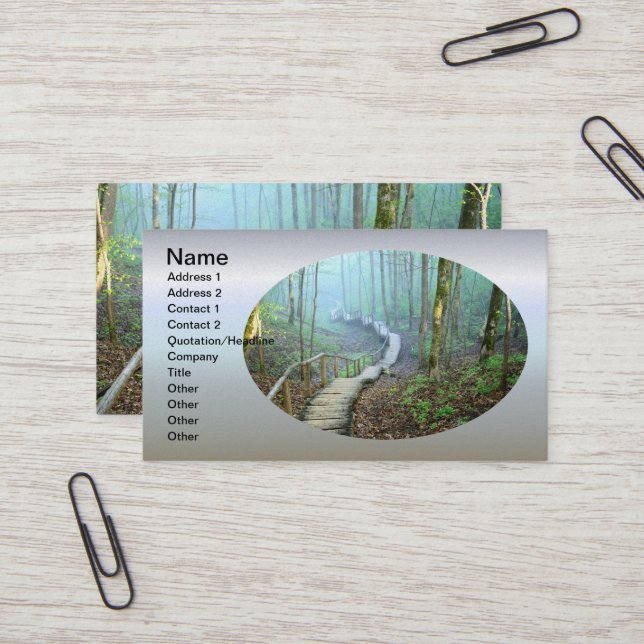 Winding Wooden Stairs Through the Woods Business Card (Front/Back In Situ)