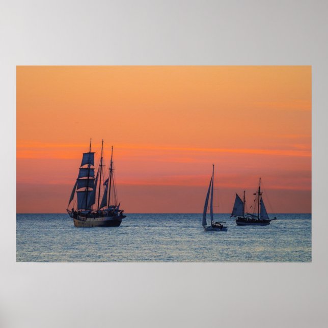 Windjammer and sunset on the Baltic Sea Poster (Front)