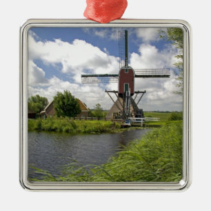 Windmill along a canal east of Leiden in the Metal Tree Decoration