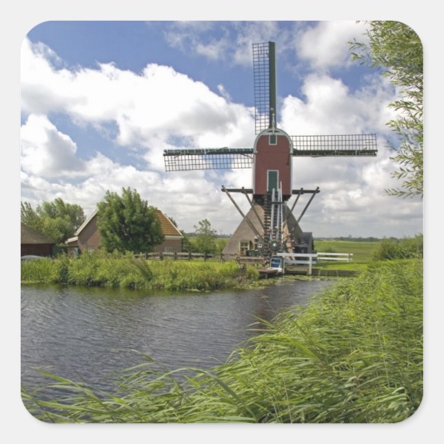 Windmill along a canal east of Leiden in the Square Sticker (Front)