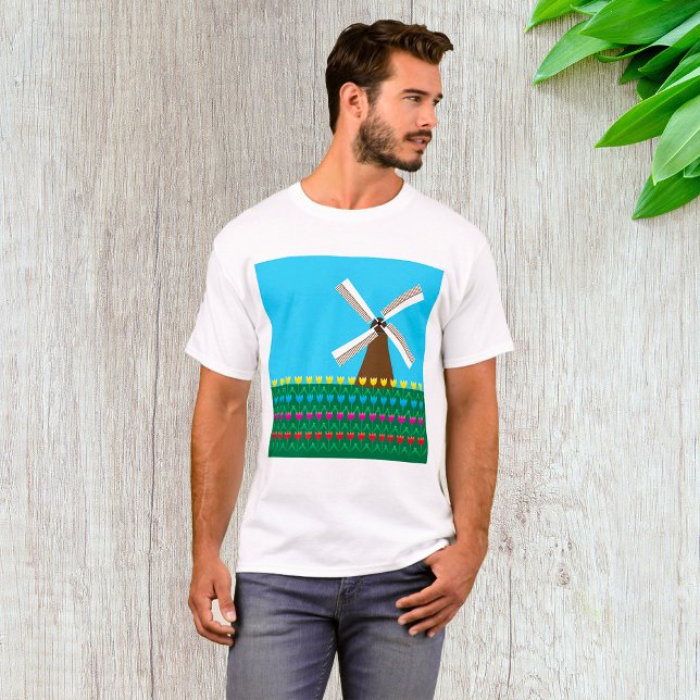 Windmill Amongst Tulip Flowers T-Shirt (Creator Uploaded)