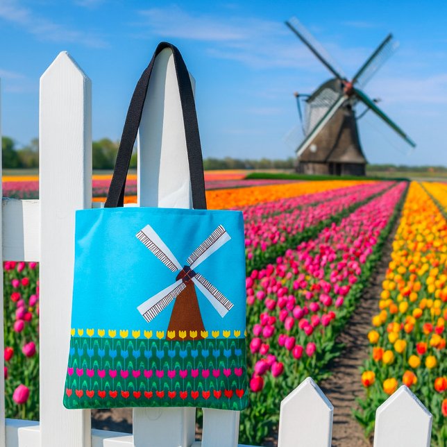 Windmill Amongst Tulip Flowers Tote Bag (Creator Uploaded)